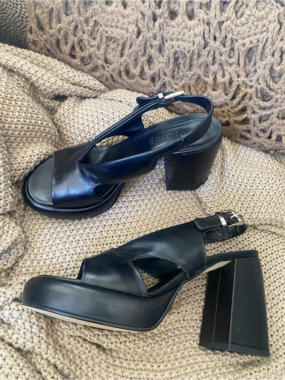Free People Napoleoni black leather platform sandals 40 9 NEW